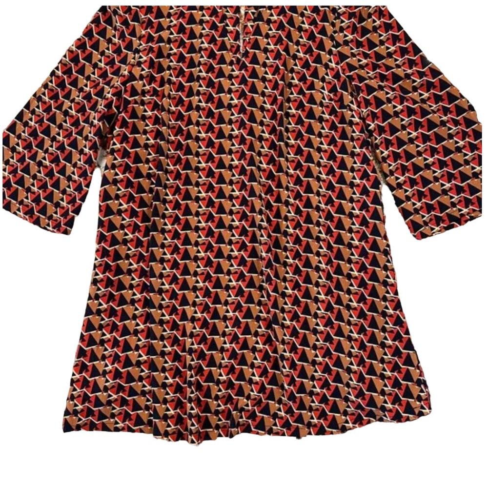 NWT Nordstrom’s Miss Me Tan, Navy, Orange/Red Geometric Print Shift Dress - S - Picture 4 of 10